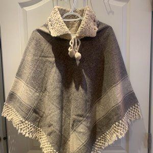 Grey Poncho with knit accents